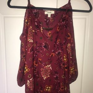 Burgundy Floral Open Shoulders Top